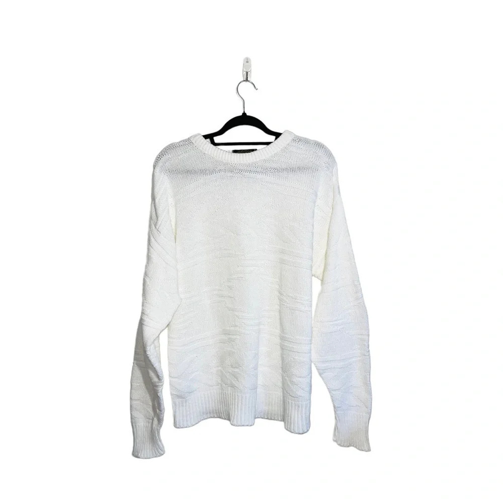 Eddie Bauer 70s Vintage Sweater Solid White Cable Knit Pullover Medium Women’s